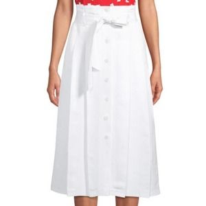 Anne Klein White Belted Linen Blend Midi Skirt 8